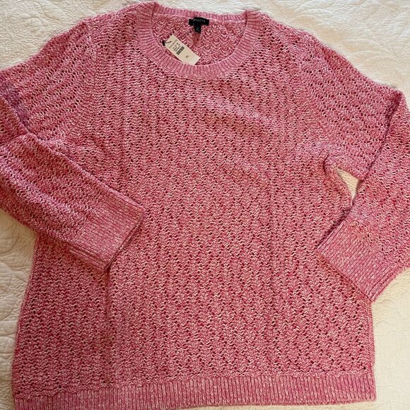 Talbots Sweaters - Talbots Pointelle Marl Sweater Womens XL Pink Open Knit Crew Neck long sleeve